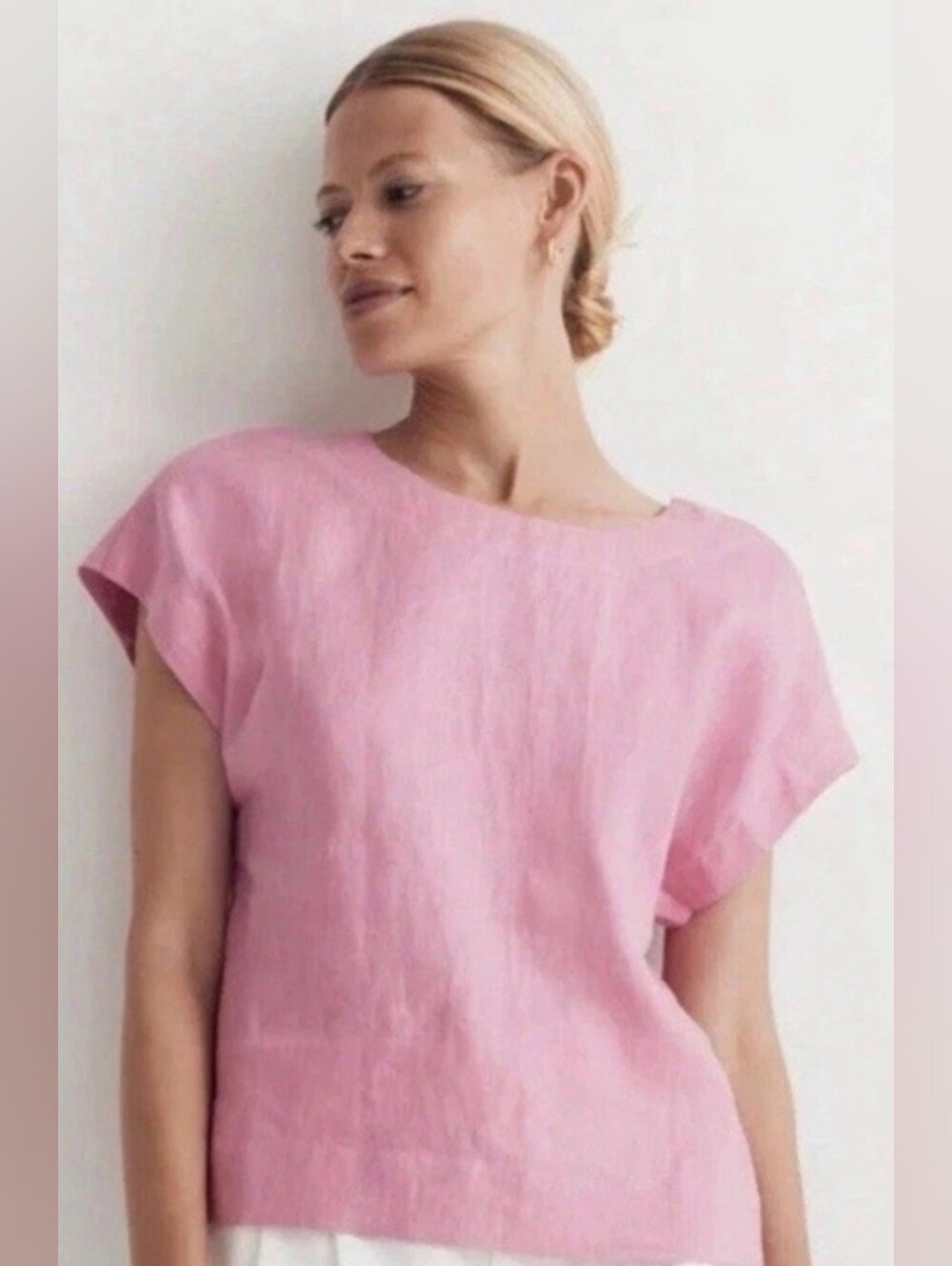 Madewell Pink 100% Linen Square Neck Short Sleeve Top Size Medium